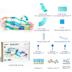Mideer Renkli Magnetic Tiles - Arabalı Yarış Pisti 115 Parça