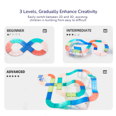 Mideer Renkli Magnetic Tiles - Arabalı Yarış Pisti 115 Parça